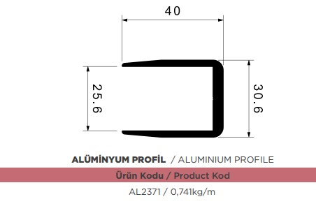 ALUMINYUM PROFIL < U > DUZ ( 30 mm ) AL-2371 NEVPA